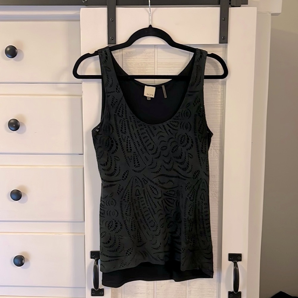 ecru soft black perforated leather tank
